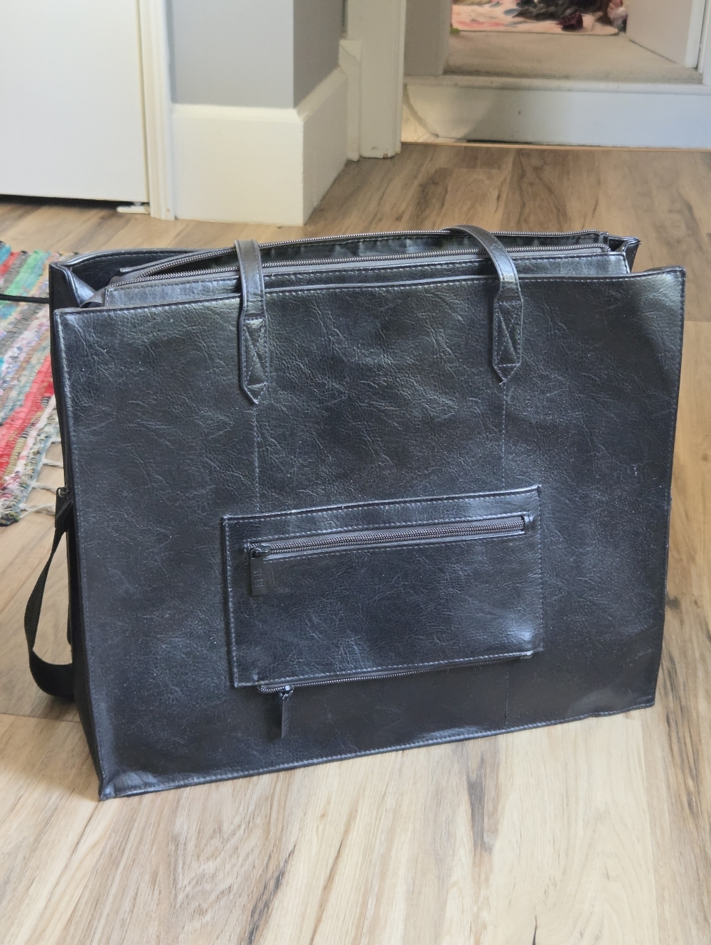 Beis Black Leather Tote Bag - Designer-Inspired Women's Shoulder Bag - Picture 7 of 13